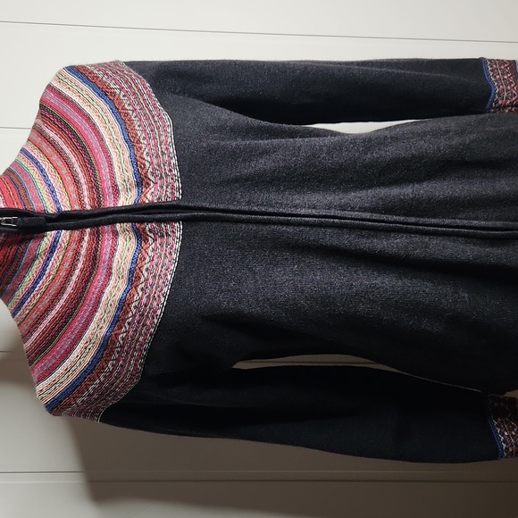 Vintage gray knit fair Isle preppy Quality boho full-zip ski cardigan sweater - Picture 1 of 11